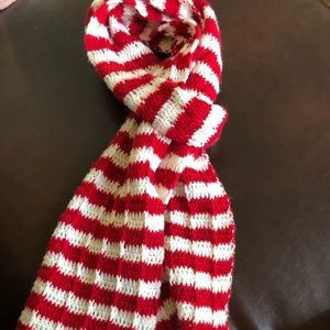 red and white striped scarf